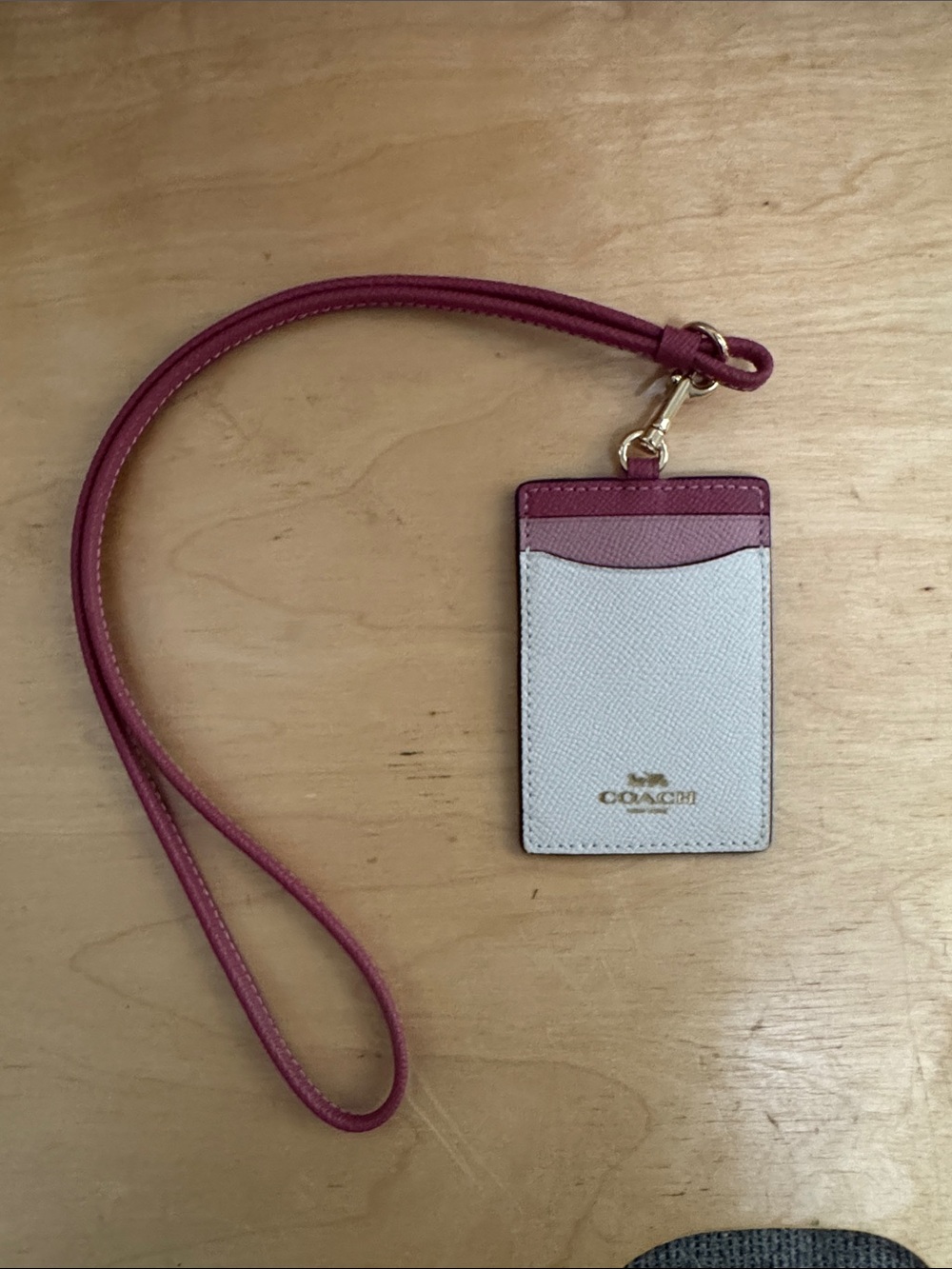 COACH Two-Tone Pink and White Leather Card Holder Lanyard